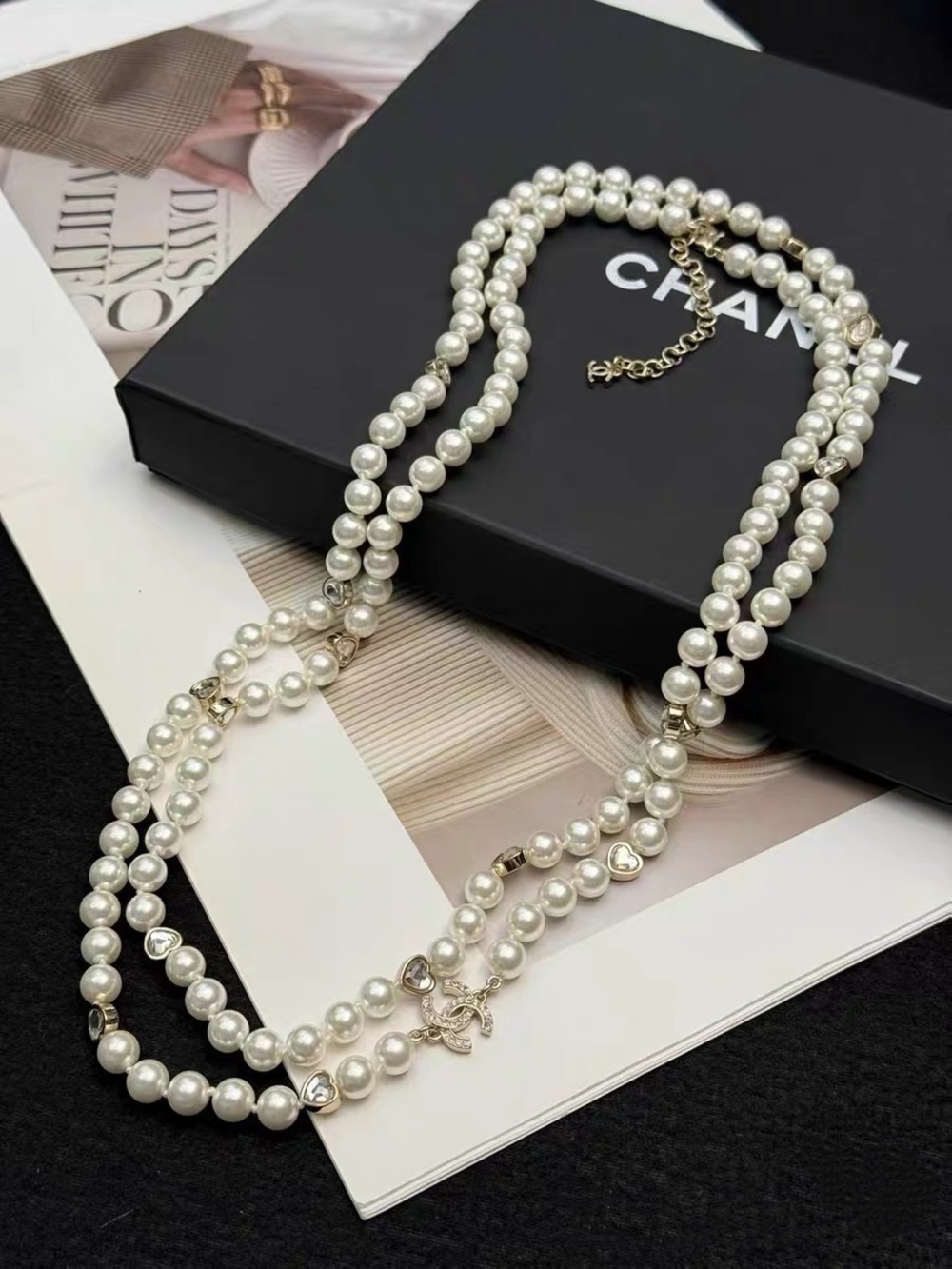 CHANEL Multi-Strand Pearl CC Logo Long Necklace